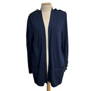St. John  Womens Sz Basics Navy Open Front Cardigan Sweater W/ Gold Button